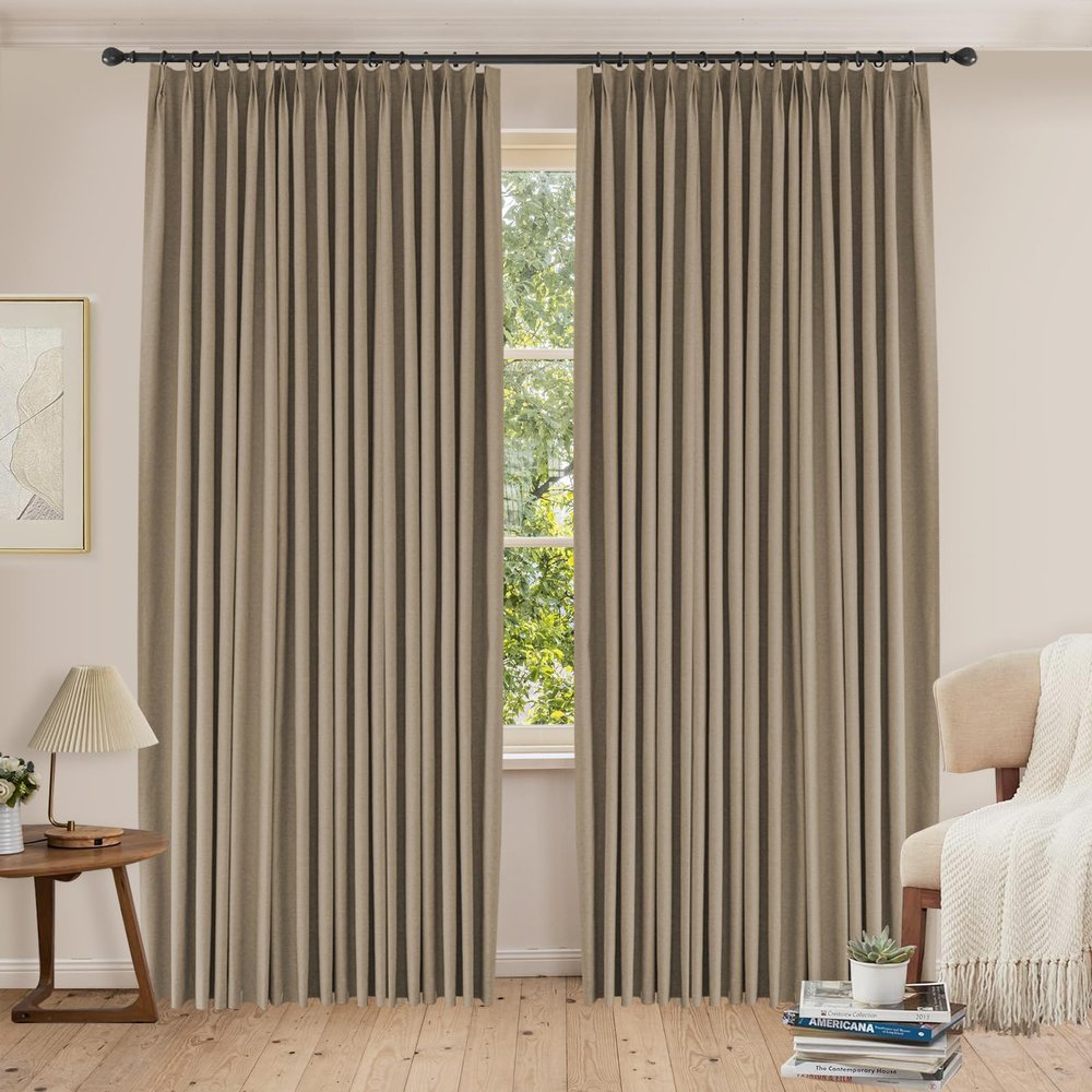 100% Blackout Curtains for Bedroom, Living Room 72 inches Long, Elegant Darkening Pinch Pleat Drapes, Thermal Insulated Curtain Panels for Sliding Glass Door,200"W x 72"H, Set of 2 Panels, Brown