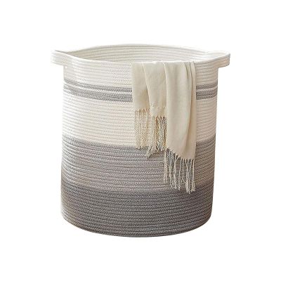 JITEM Cesto Tall Laundry Basket Large Hand Woven Cotton Rope Laundry Hamper w/Handles Decorative Storage Basket Household Toy Storage Bucket for Dirty Clothes Dorm Washing Bin, 40x46cm, Grey