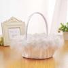 BEIJIALY Wedding Flower Girl Basket with Ostrich Fluff and Lace Flowers, Wedding Flower Basket with Handle, Flower Baskets for Wedding, Romantic Wedding Baskets for Flower Girls(White) view 2
