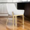 Benjara Fuma 23" Dining Accent Chair Set of 2- Tufted- White Faux Leather- Gold view 2
