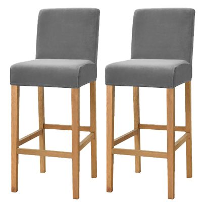ZRCYXDW Velvet Bar Stool Covers, Stretch Bar Stool Chair Covers with Backs Soft Removable Barstool Covers Washable for Dining Room Bar-Gray C-Set of 2