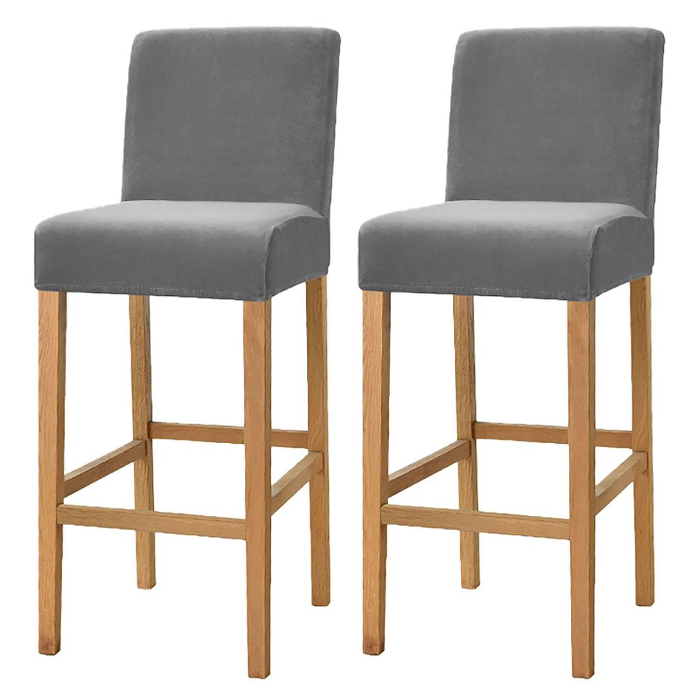 ZRCYXDW Velvet Bar Stool Covers, Stretch Bar Stool Chair Covers with Backs Soft Removable Barstool Covers Washable for Dining Room Bar-Gray C-Set of 2