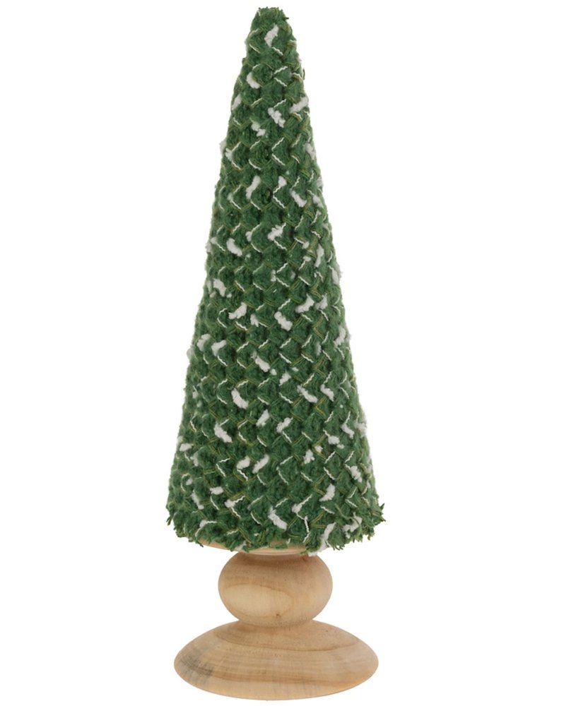 Boston International Cone Christmas Tree for Tabletop Mantel Shelf Winter Holiday Decorations for Home, Large, Wool Green & White Tree