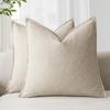 Foindtower Pack of 2, Decorative Linen Soild Throw Pillow Covers Soft Accent Cushion Case Boho Farmhouse Neutral Pillowcase for Couch Sofa Bedroom Living Room Home Decor 26 x 26 Inch Natural Beige view 1