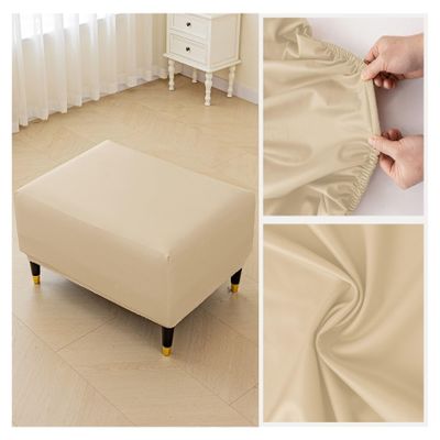 Waterproof PU Leather Ottoman Cover Rectangle Footstool Cover Stretch Ottoman Slipcovers Solid Color Modern Style Footrest Protectors with Elastic Bottom (Color : 11, Size : XGeAOGATOitLarge)