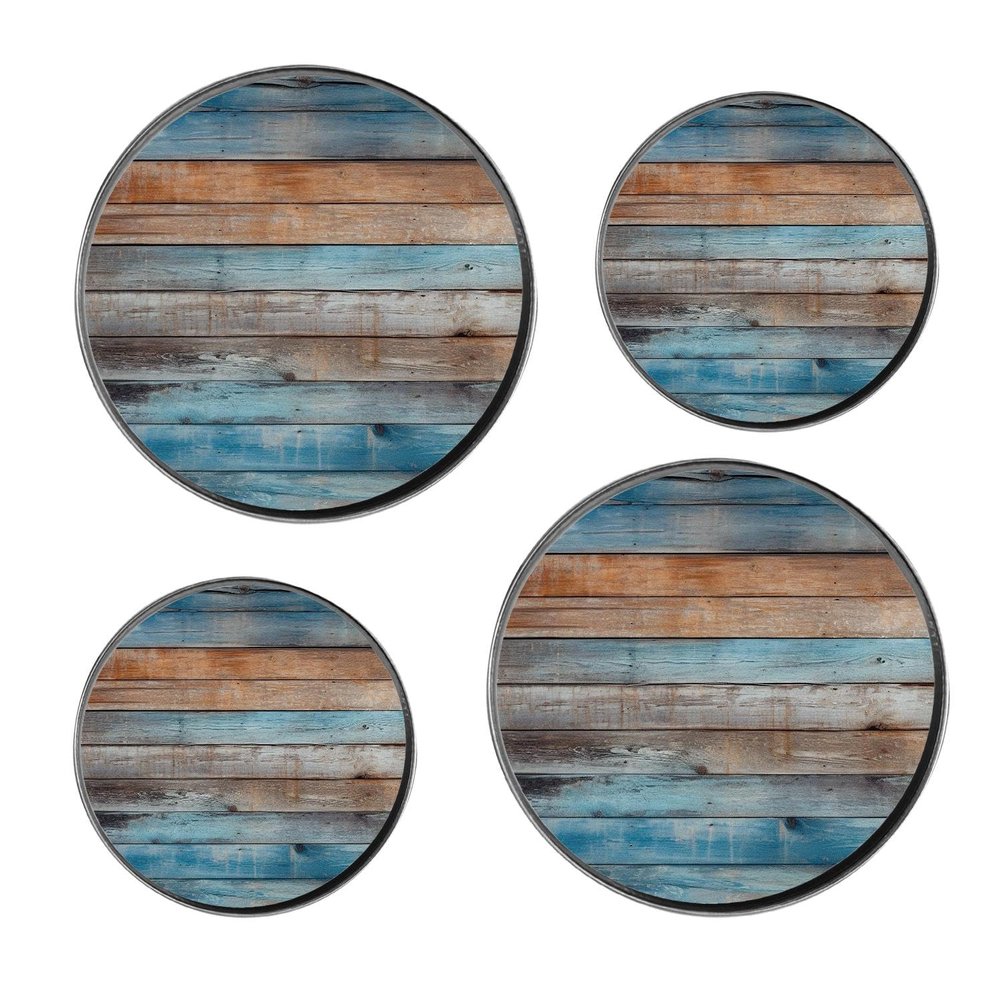 Vintage Teal Turquoise Wood Grain Design Set of 4 Stove Burner Covers - Premium Round Electric Stove Range Protectors,8 IN & 10 IN