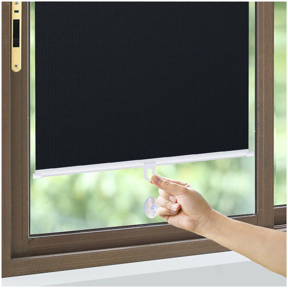 Xrdbfd Blackout Roller Shades No Drilling, Blackout Window Curtains with Suction Cups, Retractable Sunshade Roller Blinds, 35/40/50/65/75/80cm Temporary Thermal Blinds,Black-30x125cm/12 * 49in