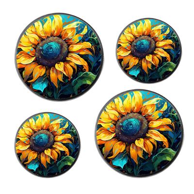 Sunflower Green Leaves Teal Beautiful Set of 4 Stove Burner Covers - Premium Round Electric Stove Range Protectors,8 IN & 10 IN