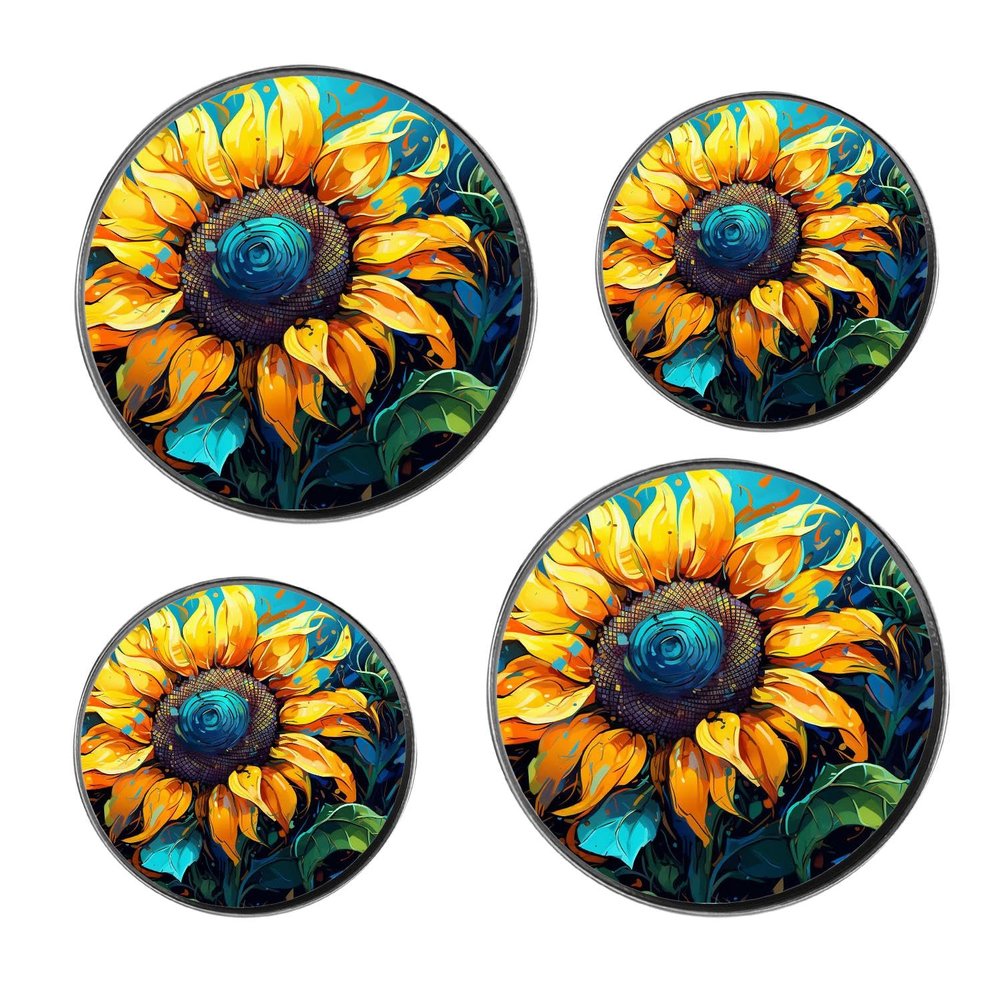Sunflower Green Leaves Teal Beautiful Set of 4 Stove Burner Covers - Premium Round Electric Stove Range Protectors,8 IN & 10 IN