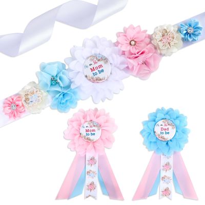 Cheerupp Boho Baby Shower Maternity Sash Kit - Boho Team Boy or Girl Baby Shower Belly Belt and Mom to Be & Dad to Be Corsage Pins, New Parents Pregnancy Photo Props Party Supplies