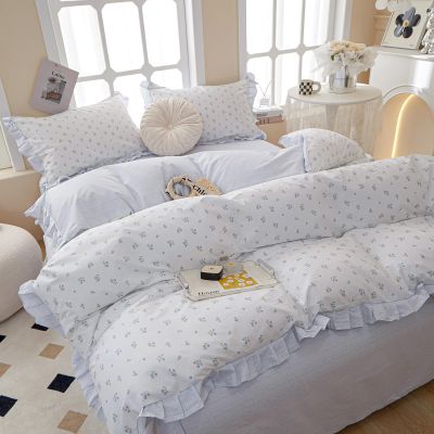 AMZTOP Blue Floral Duvet Cover Twin 100% Cotton with Ruffle, Teen Girls Flower Comforter Cover with Zipper Closure, 3 Pcs Romantic Aesthetic Bedding Sets 68"x86"