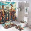FBMLBRB Brebasf Abstract Boho Spartan Warrior Print 4 Pcs Waterproof Shower Curtain Set,Modern Painting Art Greek Landscape Ancient Temple Architecture with Waterproof Toilet Cover Shower Mat Rugs view 1