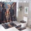 Brebasf Modern Anime Spartan Warrior Theme 4 Pcs Waterproof Shower Curtain Set,Vintage Antique Architectural Greek Mythological Spartan Warrior Print With Waterproof Toilet Cover Shower Mat Rugs view 1