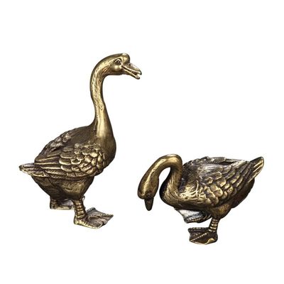 BOXIQUAN Mini Brass Goose FigurineVintage Feng Shui Ornament Metal Animal Statue for Home Desktop Decoration (Color : A+B)