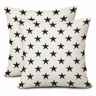 4th of July Patriotic Pillow Covers 20x20 Inch Set of 2 American Stars Black Decorative Pillow Cases Memorial Independence Day Linen Cushion Case Farmhouse Home Decor For Sofa Couch Porch Outdoor