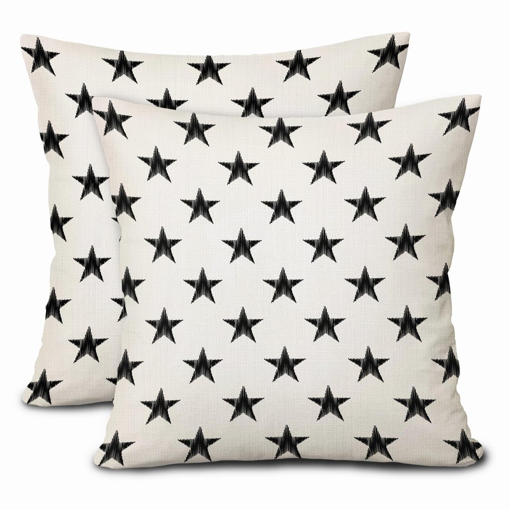 4th of July Patriotic Pillow Covers 20x20 Inch Set of 2 American Stars Black Decorative Pillow Cases Memorial Independence Day Linen Cushion Case Farmhouse Home Decor For Sofa Couch Porch Outdoor