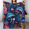 TOWINSFB Marine Life Dolphin Flannel Throw Blanket, Soft Lightweight Cozy Warm Undersea World Fish Jellyfish Coral Seaweed Blankets for Couch Bed Travel- 50"x60" view 4