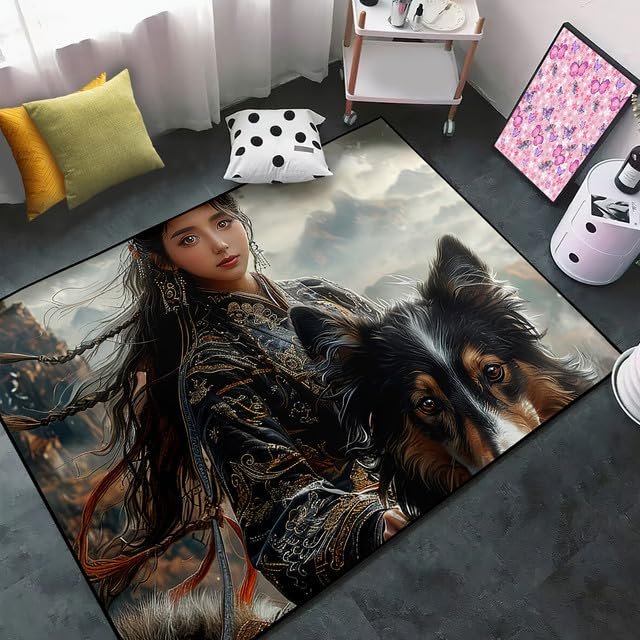 CDIWIDH Princess Rugs for Girls Bedroom - Wolf and Girl Bedroom Rug Teen Girls Room Decor Wolf Theme Kids Area Rugs Dining Room Decor Indoor Outdoor Nursery Rug 2.5x4 Feet