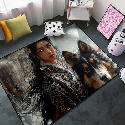 CDIWIDH Princess Rugs for Girls Bedroom - Wolf and Girl Bedroom Rug Teen Girls Room Decor Wolf Theme Kids Area Rugs Dining Room Decor Indoor Outdoor Nursery Rug 2.5x4 Feet