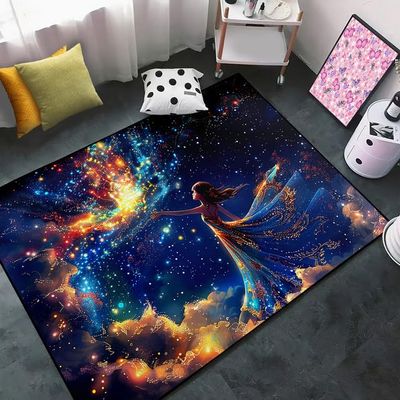 CDIWIDH Princess Rugs for Bedroom - Kids Rugs for Bedroom Girls, Galaxy Theme Princess Print Girl Room Rug Girls Decor Living Room Kids Play Rug 3x5 Feet