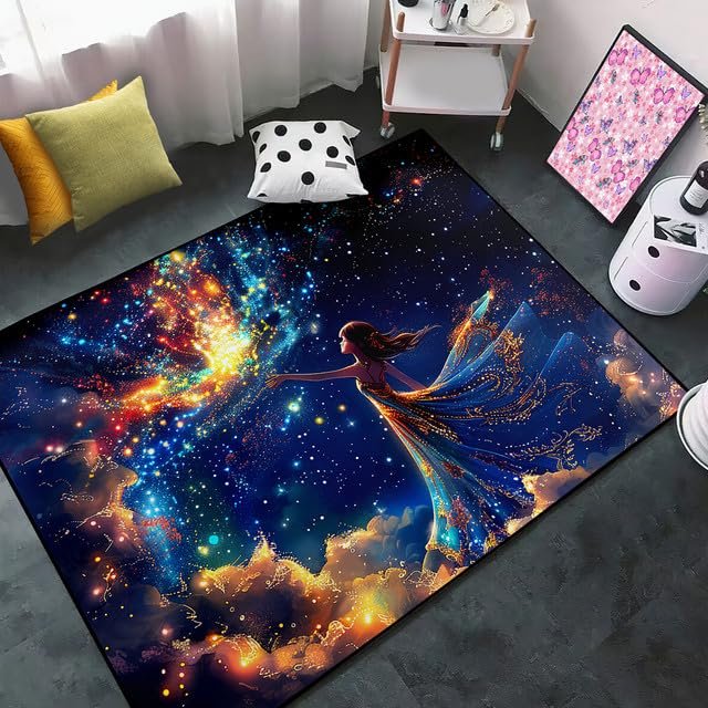 CDIWIDH Princess Rugs for Bedroom - Kids Rugs for Bedroom Girls, Galaxy Theme Princess Print Girl Room Rug Girls Decor Living Room Kids Play Rug 3x5 Feet
