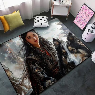 CDIWIDH Princess Rugs for Girls Bedroom - Wolf and Girl Bedroom Rug Teen Girls Room Decor Wolf Theme Kids Area Rugs Dining Room Decor Indoor Outdoor Nursery Rug 2.5x4 Feet