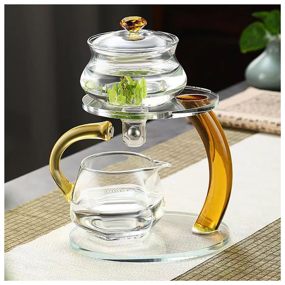 KALWEL Magnetic Teapot,Lazy Kung Fu Glass Tea Set,Creative Lazy Tea Brewer Semi-Automatic Glass Teapot Set for Pu-Erh Tea, Green Tea, Black Tea, Flower Tea, (Yellow)