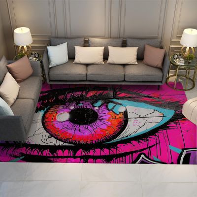 Low Pile Area Rug for Living Room Hip Hop Graffiti Theme Eye Pattern Rugs Non-Slip Carpet for Family Kids Nursery Playroom Decor 2' x 3'