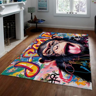FEIPUHOME Art Gorilla Area Rug for Boy's Bedroom Playroom Decor Cool Monkey Prints Rugs Animal Theme Abstract Art Graffiti Carpets, Pink 3' x 5', Yellow