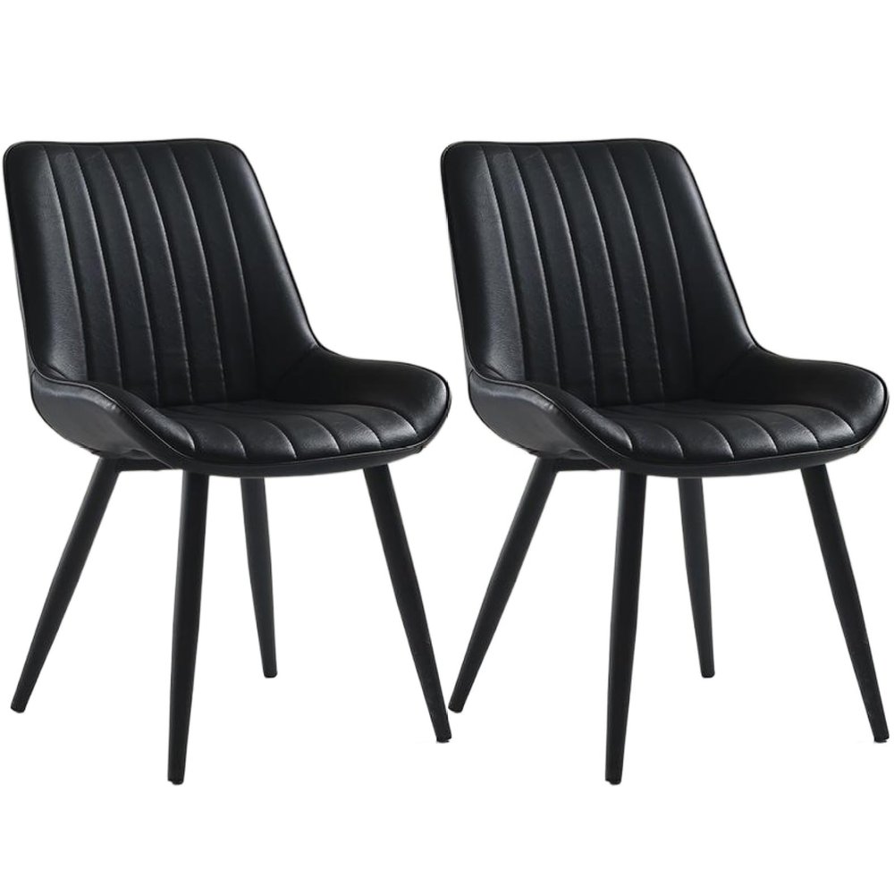 ALEEIK Modern Dining Chair Set of 2 Upholstered Kitchen Chair Mid Century Modern Faux Leather Armless Side Chair with Metal Legs for Dining Room Living Room, Black