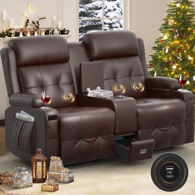 Aotolo Reclining Loveseat, Massage Loveseat Recliner Sofa Heavy Weight Capacity, RV Love Seat Chair Clearance with Console, USB, Type C Port, Storage, Cup Holders, Wall Hugger Couch for Living Room