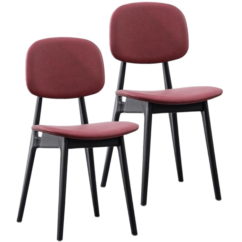 ALEEIK Mid Century Modern Dining Chair Set of 2, PU Leather Upholstered Kitchen & Dining Room Chairs with Open Back Armless Modern Chair, Red
