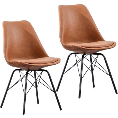 ALEEIK Dining Chairs Set of 2, Upholstered Modern Faux Leather Dining Chair with Metal Legs Mid Century Modern Kitchen Chair Armless Side Chair, Brown