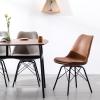 ALEEIK Dining Chairs Set of 2, Upholstered Modern Faux Leather Dining Chair with Metal Legs Mid Century Modern Kitchen Chair Armless Side Chair, Brown view 4