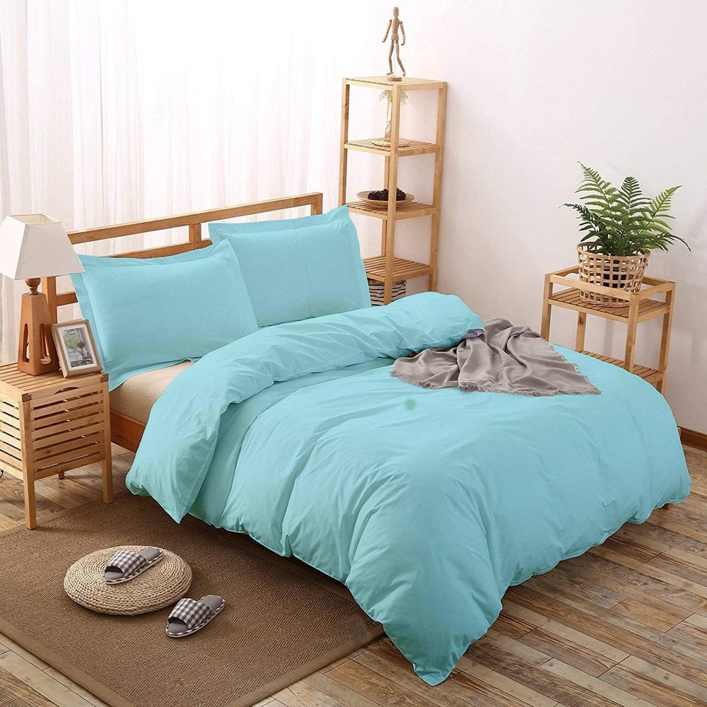 Crown Collection Duvet Cover Queen Size Set - 1 Duvet Cover with 2 Pillow Shams - 3 Pieces Comforter Cover with Zipper Closure - Ultra Soft Brushed Microfiber, 90 X 90 Inches (Queen, Aqua)