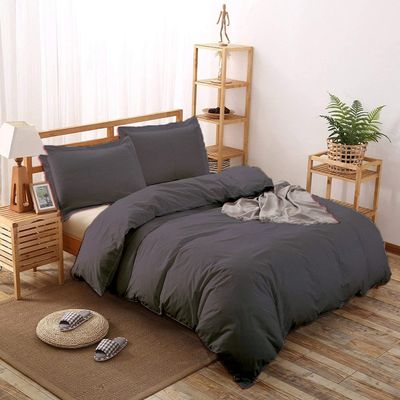 600-TC Hotel Long Staple Premium Microfiber Super King 108x98 Size 3-Pieces Duvet Cover Set Hidden Zipper Closer & Corner Ties Breathable and Fade Resistant Dark Gray Solid