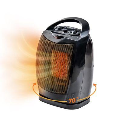 Comfort Zone 1500W Portable Ceramic Space Heater, Fan-Forced, 70 Oscillation, Adjustable Thermostat, 3 Heat Settings + Fan Mode, Small Room Heater, Overheat & Tip-Over Protection, Black