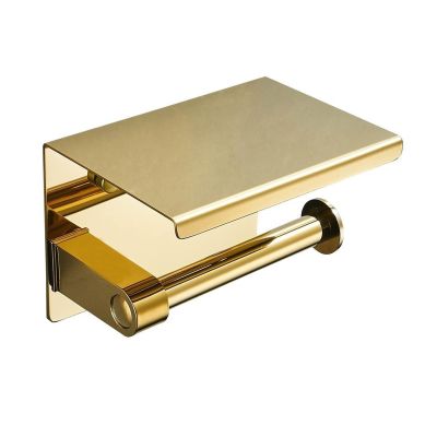 ZTHYSHXA Paper Towel Holder Double Roll Toilet Paper Holder with Phone Shelf, Stainless Steel Gold, Kitchen Tissue Holder Wall Mounted Tissue Dispenser Kitchen Roll Holder (Color : Paper Holder A02)