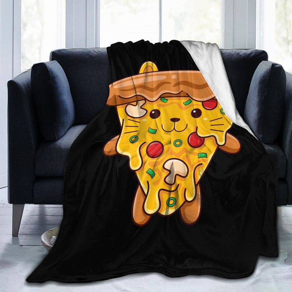 Cute Pizza Cat Throw Blanket 40"x30" Soft Cozy Lightweight Blanket Fuzzy Blanket for Couch Bed Sofa