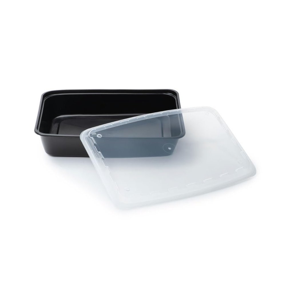 84oz Rectangular Microwavable Black Plastic Meal Prep Containers with Clear Lids - Food Storage Container - Certified BPA-Free, Stackable, Reusable Microwave, Dishwasher Safe, Disposable (75)
