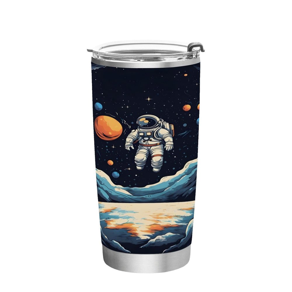 ALAZA Space Astronaut Funny Insulated Travel Tumbler Mug with Lid & Straw Double Wall Vacuum Water Bottle Car Cup Stainless Steel, Hot and Cold, 20oz