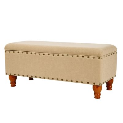 HomePop Large Rectangle Storage Bench with Nail Head Trim - Tan Linen