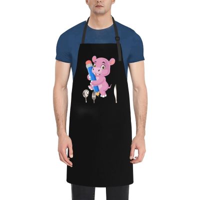 SIYTUAU Cute Hippo Aprons With Pockets Men Women Waterproof Adjustable Bib Apron Kitchen Gardening Salon Aprons For Cooking