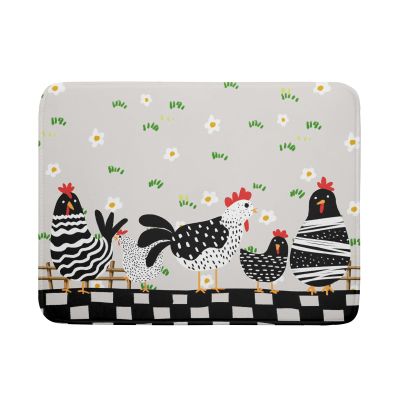 Black Rooster Dish Drying Mat for Countertop 18x24 Inches Buffalo Plaid Microfiber Drainer Rack Pads Fast Dry Dishes Mats Kitchen Accessories