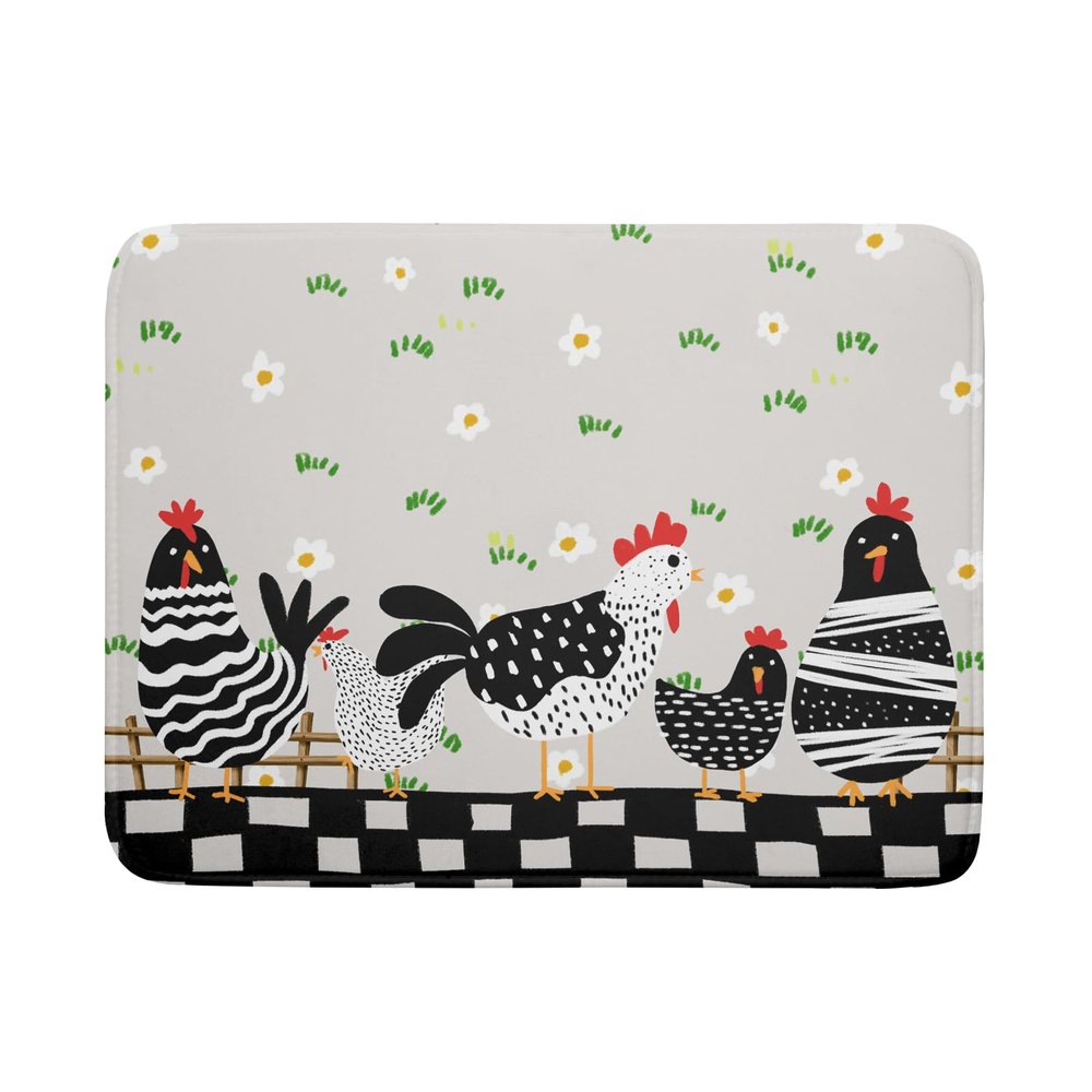 Black Rooster Dish Drying Mat for Countertop 18x24 Inches Buffalo Plaid Microfiber Drainer Rack Pads Fast Dry Dishes Mats Kitchen Accessories