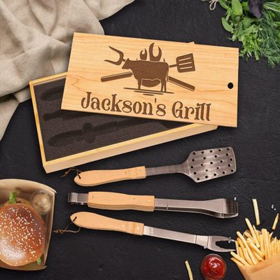 Engraved BBQ Set - BBQ Gift - Grilling Tools - Grill Set - Custom BBQ Set - Grill Master - Dad Gift - Personalized Grilling - Christmas Gift