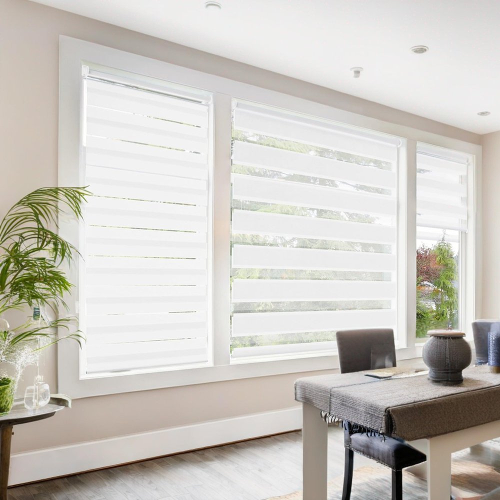 SLDSVVWD Zebra Blinds for Windows,Cordless Zebra Roller Window Blinds, Dual Layer Blackout Roller Shades,Day and Night Blinds for Door,Office,White Sunshade Zebra Blinds 67 1/4" W x 48" H