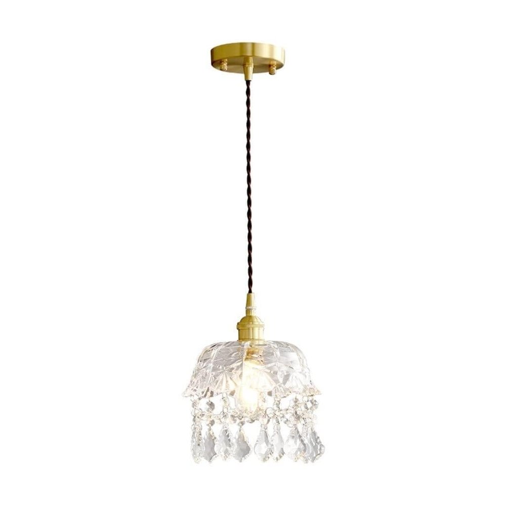 TONFON OJRGG Vintage Brass Glass Chandelier Simple Modern Bedside Pendant Light Crystal Aisle Entrance Ceiling Light Fixture for Kitchen Island Entryway Dining Room Study Room Living Room Bedroom Bar