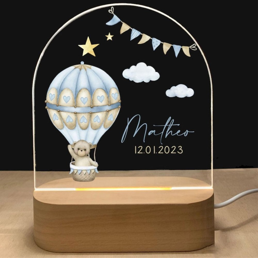 Customised Baby Kids Night Light - Personalised Gifts with Name, Christening Gifts for Girls / Boys, Dimmable Kids Lamp Night, Baptism Memorial Gift, Baby Newborn Birthday Presents - Christmas Gifts