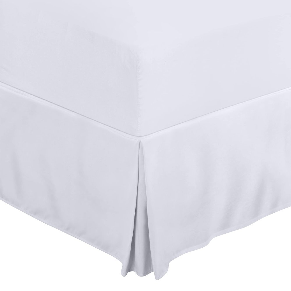 Gorayoo Bedding Box Pleated Bed Skirt Pure Microfiber 18 Inch Drop Bed Frame Cover Easy to Put On Bedskirt Pleated Bed Skirt (White, Olympic Queen)